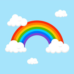 Flat style rainbow with clouds vector