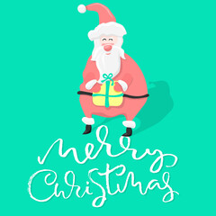 Vector Christmas calligraphy. Handwritten modern dry brush lettering. Typography poster with Santa Claus.