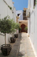 Naklejka premium Street of Lindos village, Rhodes, Greece