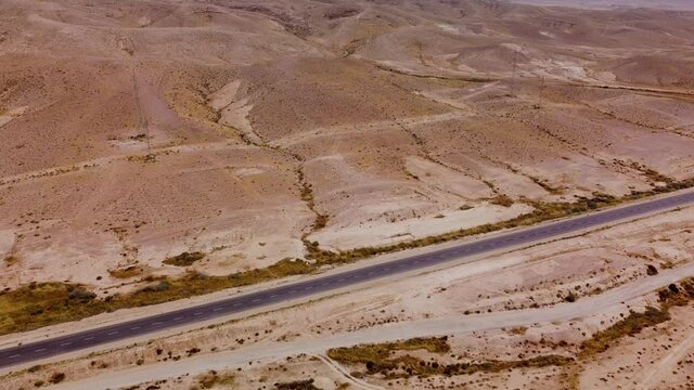 Landing over the road in desert Negev in the southern Israel
