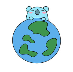 vector illustration of koala with earth