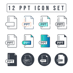 PPT File Format Icon Set. 12 PPT icon set.