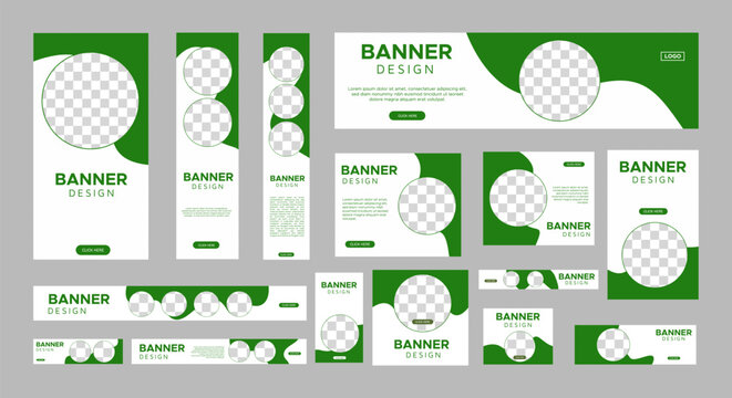 set of creative web banners of standard size with a place for photos. Vertical, horizontal and square template. vector illustration