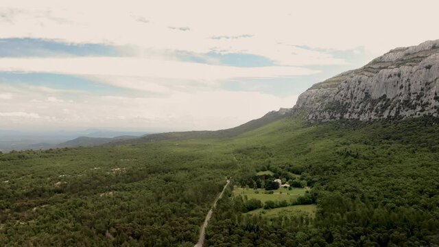 Drone Shot Over Sainte Baume Mountain and Forest in Provence South Of France