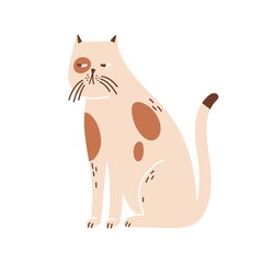 Sleepy, lonely cat portrait. Cute beige pet. Suspicious kitten muzzle. Domestic animal. Decoration, childish design for t shirt print. Flat vector cartoon illustration isolated on white background