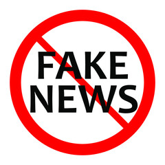 Red prohibition sign fake news on a white background, sign for design, vector illustration