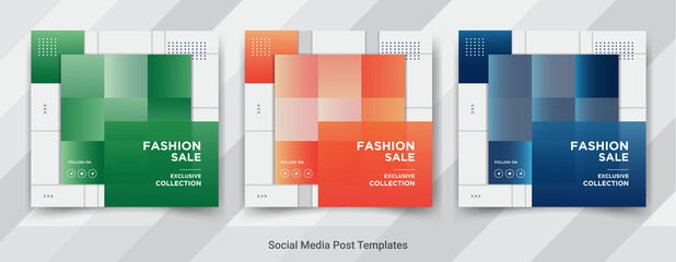 Set of fashion sale social media post templates design for promotion 