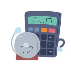 calculator and alarm with happy face cartoon