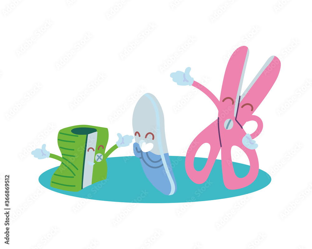 Canvas Prints sharpener , scissors and eraser with happy face cartoon