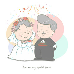 Just married senior couple with hearts