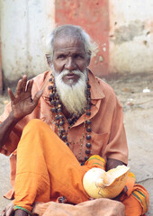 Portrait of Indian Sadhu Posing to Camera	
