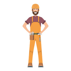 Character workman standing isolated on white, flat vector illustration. Human male important hard worker professional activity.