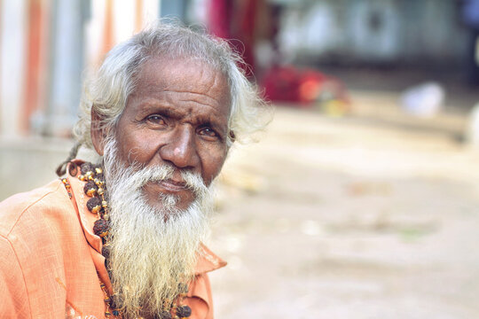 Portrait of Indian Sadhu Posing to Camera	

