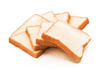 milk bread on white background, homemade slide bread on the wooden broad, Sliced bread isolated on a white background. Bread slices and crumbs viewed from above. Top view