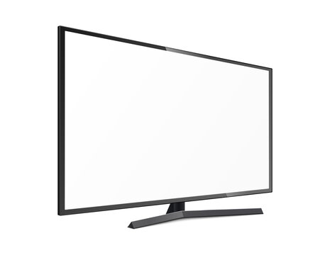 Template white lcd TV monitor or LED screen, 3d vector illustration isolated.
