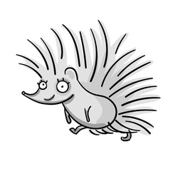 Hedgehog cute cartoon doodle. isolated on white vector illustration. Adorable hedgehog hand drawn backdrop. Sketch good for printing t shirt design, Cute Sticker, fashion print, Greeting card.