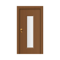 Brown wooden interior door - home entrance with matte glass panel