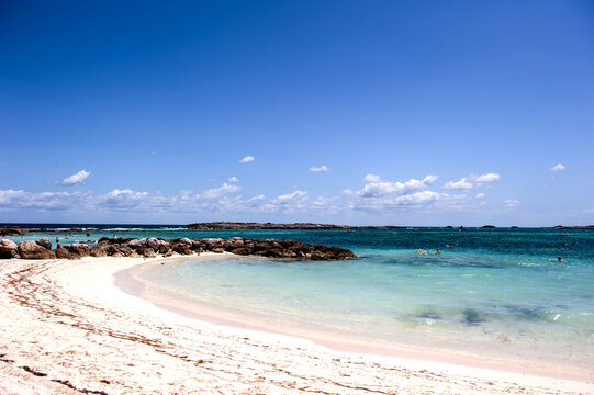 The beautiful Cococay island beach,Bahama. background blue sky.
