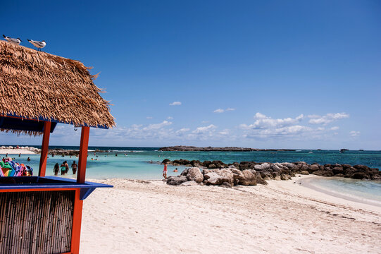 The beautiful Cococay island beach,Bahama. background blue sky.