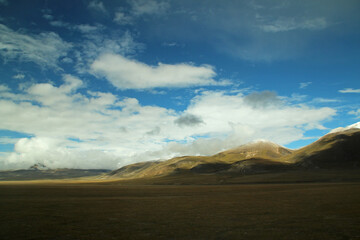 The scenery of Tibet from window of Qinghai Tibet Train (Lhasa Express), Tibet, China.