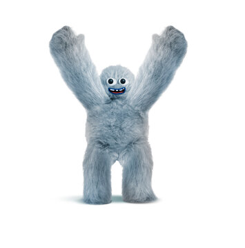 happy tedy yeti monster puppet on isolated background