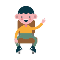 little student boy seated in school chair comic character