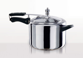 multicooker and pressure, High pressure aluminum cooking pot with safety cover an image isolated