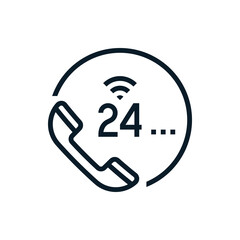 24hours hotline support service outline icons. Vector illustration. Editable stroke. Isolated icon suitable for web, infographics, interface and apps.