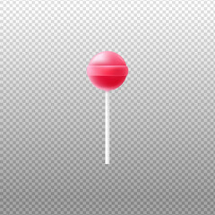 Pink lollipop or caramel candy bal, realistic vector illustration isolated.