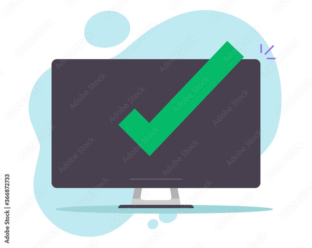 Poster confirm notice message check mark on desktop computer pc with or approved checkmark notification vec