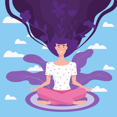 Obraz na płótnie Canvas Mental health yoga meditation woman sit in the lotus position meditate