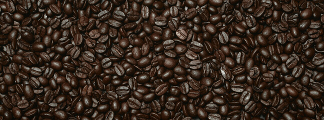 banner of coffee beans flat lay background