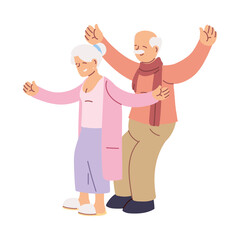 cartoon elderly grandparents couple smiling