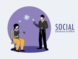 Business man and woman wearing medical face mask in the office