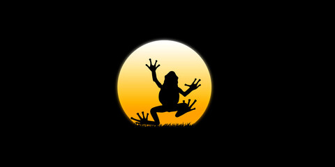 Frog walking in red moonlight at dusk