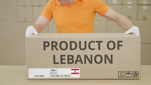 Big box with PRODUCT OF LEBANON printed text on the side