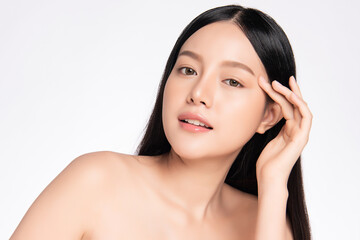 Beautiful Young asian Woman with Clean Fresh Skin, on white background, Face care, Facial treatment, Cosmetology, beauty and spa, Asian women portrait