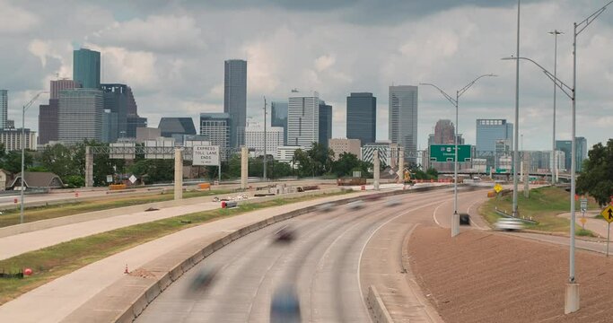 Time lapse of cars on 288 freeway heading north towards downtown Houston. This video was filmed in 4k for best image quality.