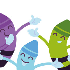 school crayons with happy faces cartoon