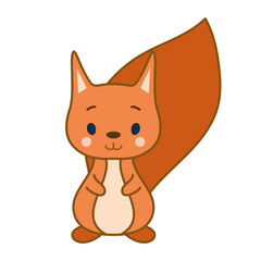 Cute ginger baby squirrel on white background, Vector illustration. Sweet wild animal sticker, children print. EPS10, editable character. 