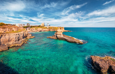 Magnificent spring view of popular tourist attraction - Torre Sant'Andrea. Captivating morning...