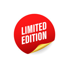 Limited edition grunge style red colored. Red ribbon. Discount label. Vector stock illustration.