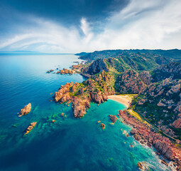 Aerial summer view of Costa Paradiso, Sardinia island, Italy, Europe. Gorgeous morning scene of Li...
