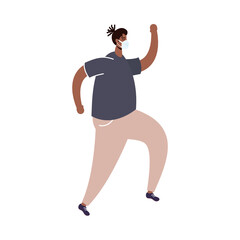 young afro man wearing medical mask walking avatar character