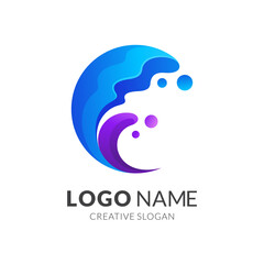 wave logo concept, modern 3d logo style in gradient blue and purple color
