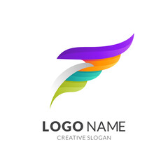wing and eagle logo design, modern 3d logo style in gradient vibrant colors