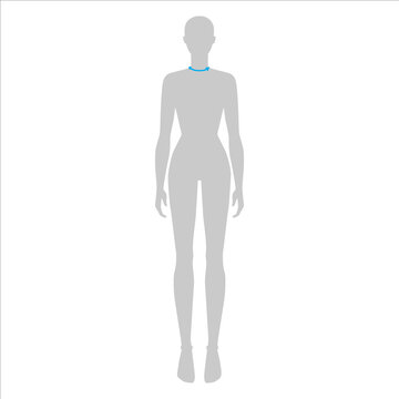 Women to do neck size measurement fashion Illustration for size chart. 7.5 head size girl for site or online shop. Human body infographic template for clothes. 