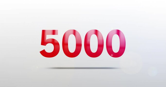 5000, 5K. Particle Logo. Text Animation. Red Logotype on white grey background. Rotation and Slide. High quality 4k footage