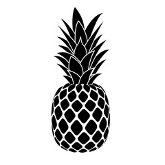 Pineapple tropical sweet summer fruit silhouette icon isolated on white background. Vector illustration in flat style