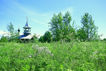 Monastery Murom on Lake Onega, Russia, building church, landscape in summer